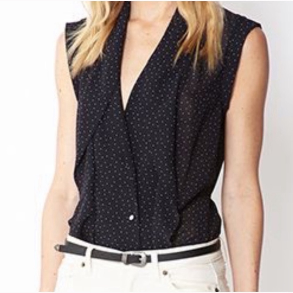 Tiny Ditsy Polka Dot Drape Ruffle Blouse with tie back SMALL
